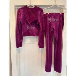 JUICY COUTURE Velour OG Bling Tracksuit Hoodie Pant Set Violet Sunset (Purple) L